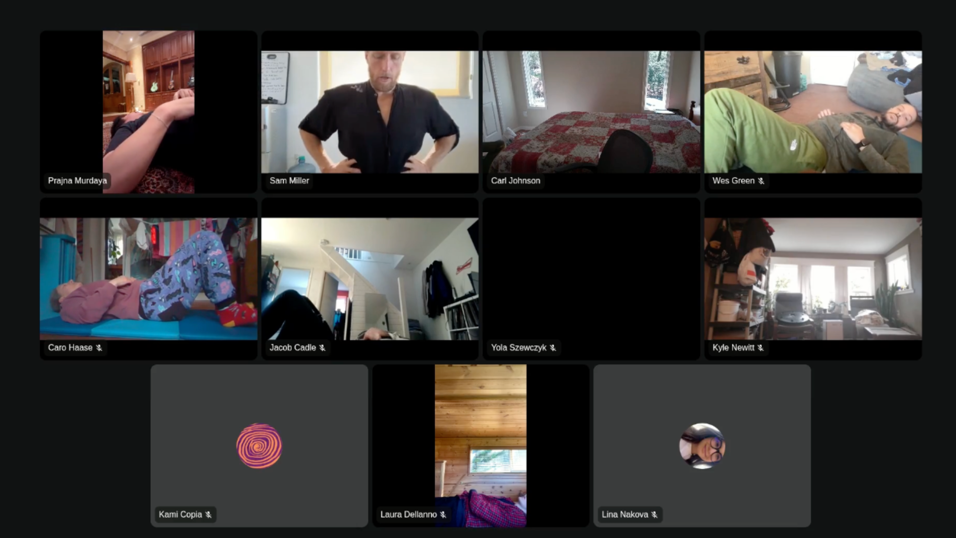 Posture Dojo live cohort - participants practicing floor work with Sam