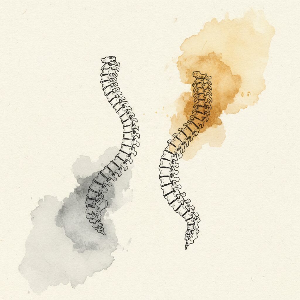 Two spines diverging: one into collapse, one into reorganization