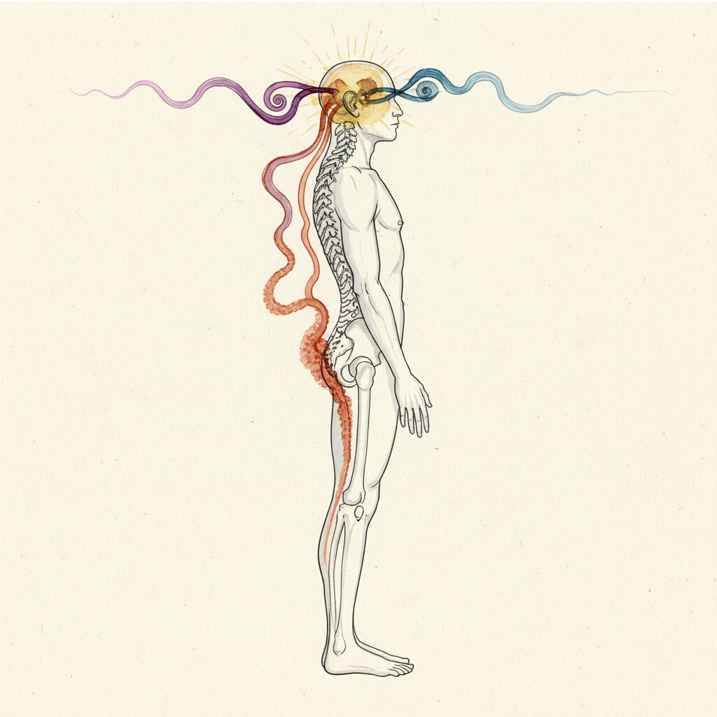 Sensory inputs converging at the brainstem producing spinal reorganization